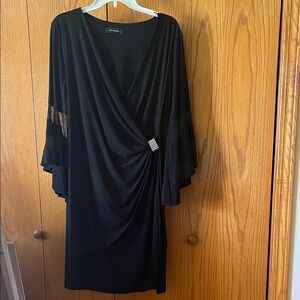 R&M Richards Black Rhinestone-Accent Draped Cocktail Dress